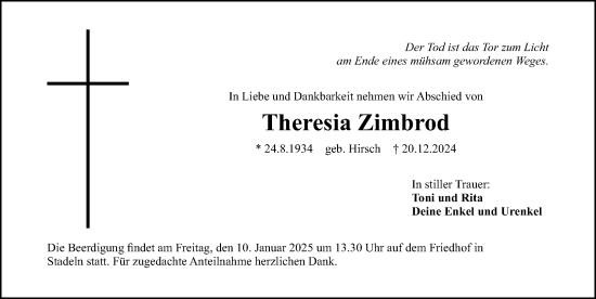 Traueranzeige von Theresia Zimbrod von Fürther Nachrichten Lokal