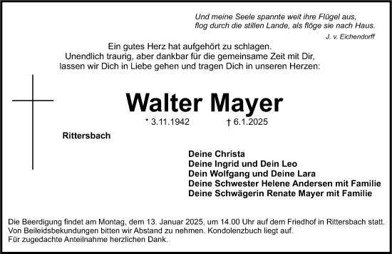 Traueranzeige von Walter Mayer von Roth-Hilpoltsteiner Volkszeitung Lokal