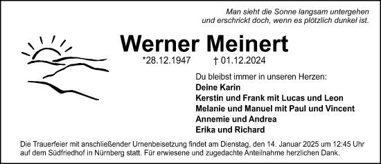 Traueranzeige von Werner Meinert von Gesamtausgabe Nürnberger Nachrichten/ Nürnberger Ztg.