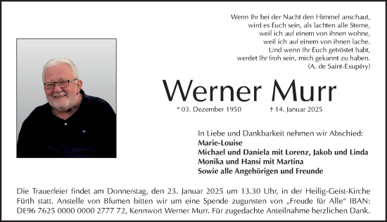 Traueranzeige von Werner Murr von Fürther Nachrichten Lokal