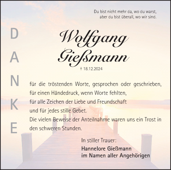 Traueranzeige von Wolfgang Gießmann von Schwabacher Tagblatt Lokal