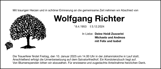 Traueranzeige von Wolfgang Richter von Gesamtausgabe Nürnberger Nachrichten/ Nürnberger Ztg.