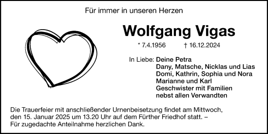 Traueranzeige von Wolfgang Vigas von Fürther Nachrichten Lokal