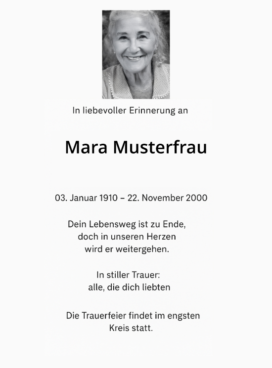 Traueranzeige von Mara Musterfrau von Musterverlag