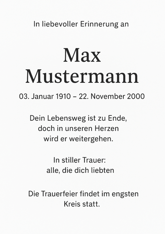 Traueranzeige von Max Mustermann von musterverlag