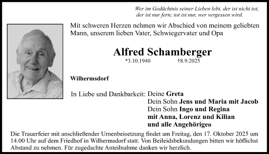 Traueranzeige von Alfred Schamberger von Fürther Nachrichten Lokal