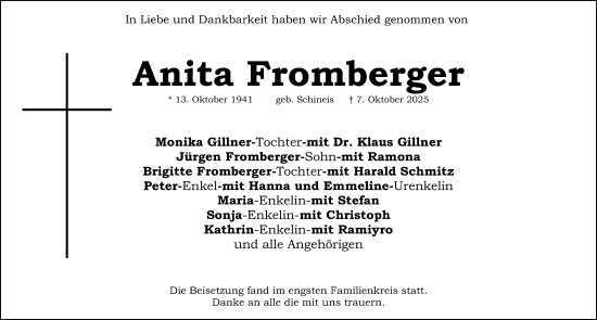 Traueranzeige von Anita Fromberger von HST,HRHV