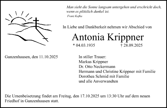 Traueranzeige von Antonia Krippner von Altmühl-Bote Lokal
