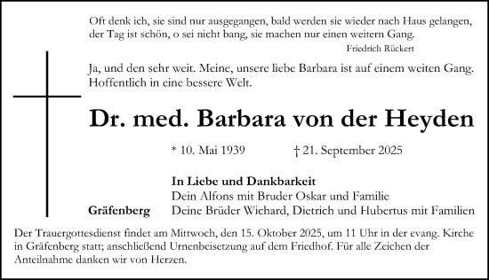 Traueranzeige von Barbara von der Heyden von Nordbayerische Nachrichten Forchheim Lokal