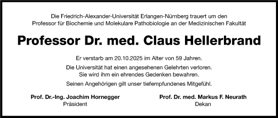 Traueranzeige von Claus Hellerbrand von Gesamtausgabe Nürnberger Nachrichten/ Nürnberger Ztg.