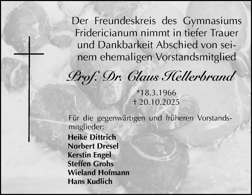  Traueranzeige für Claus Hellerbrand vom 28.10.2025 aus Erlanger Nachrichten Lokal