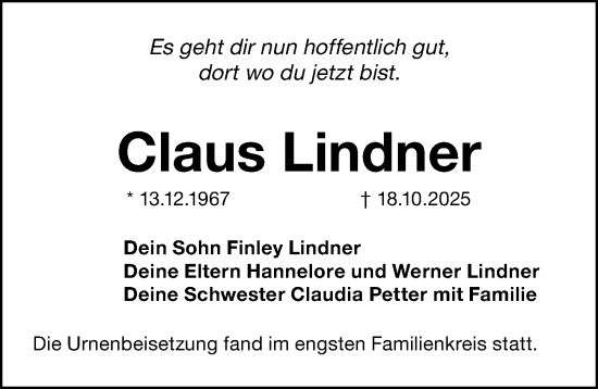 Traueranzeige von Claus Lindner von Schwabacher Tagblatt Lokal