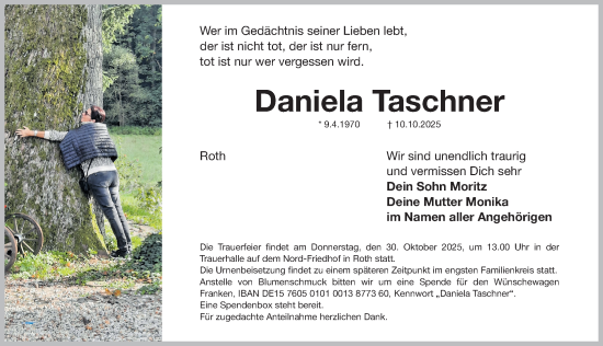 Traueranzeige von Daniela Taschner von Roth-Hilpoltsteiner Volkszeitung Lokal