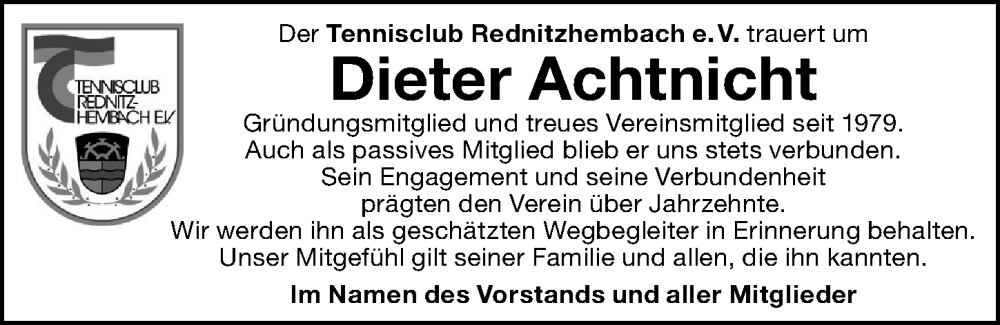  Traueranzeige für Dieter Achtnicht vom 25.10.2025 aus Schwabacher Tagblatt Lokal