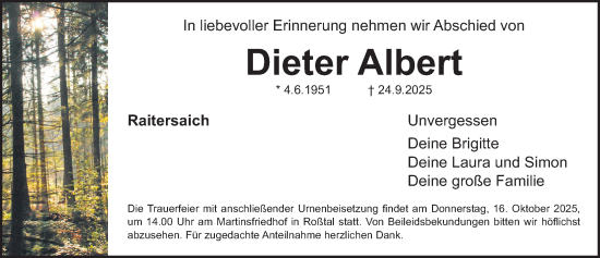 Traueranzeige von Dieter Albert von Fürther Nachrichten Lokal
