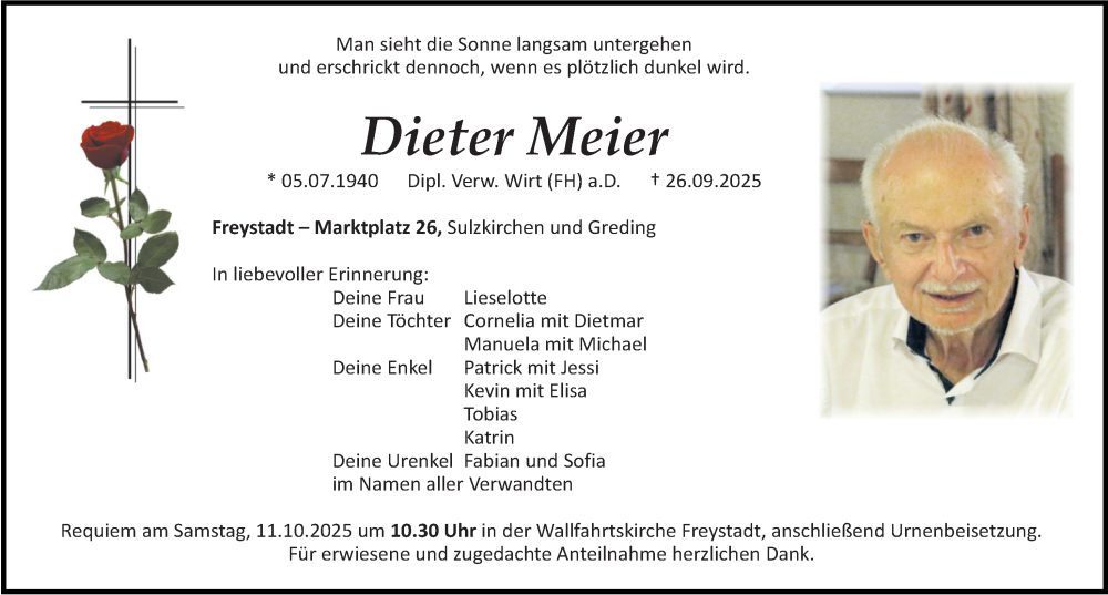 Traueranzeige für Dieter Meier vom 09.10.2025 aus Neumarkter Nachrichten Lokal