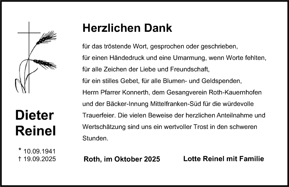  Traueranzeige für Dieter Reinel vom 11.10.2025 aus Roth-Hilpoltsteiner Volkszeitung Lokal