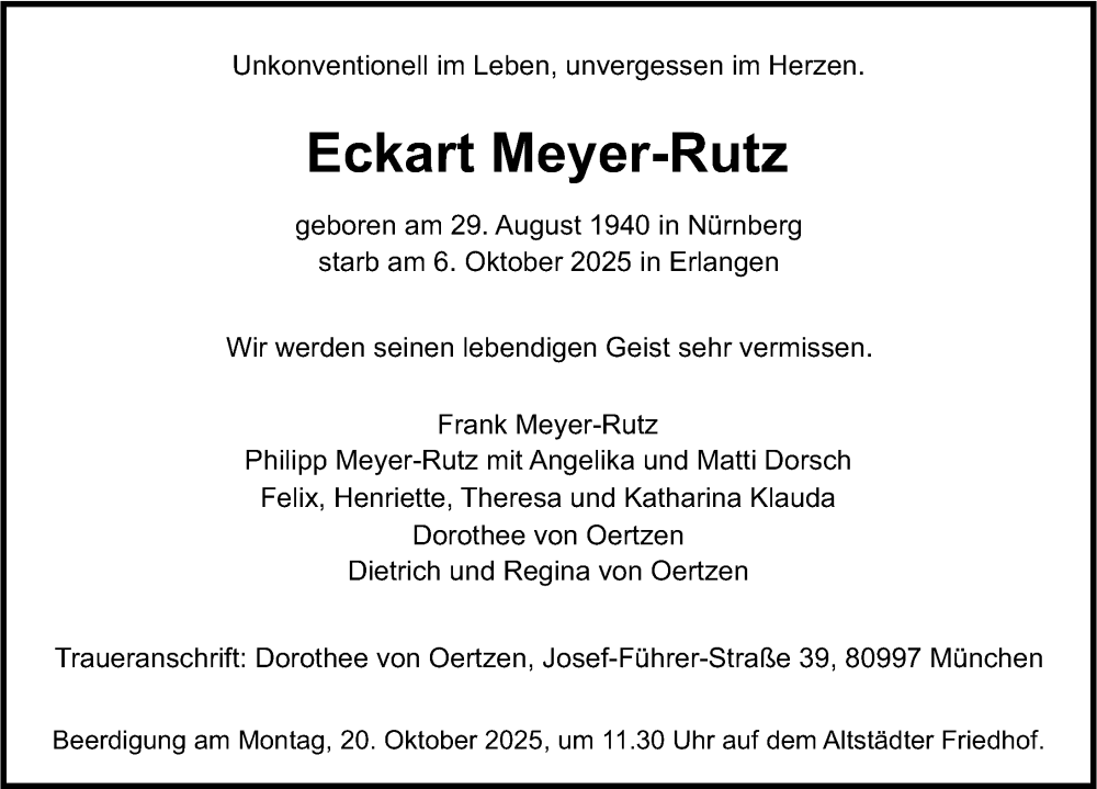  Traueranzeige für Eckart Meyer-Rutz vom 15.10.2025 aus Erlanger Nachrichten Lokal