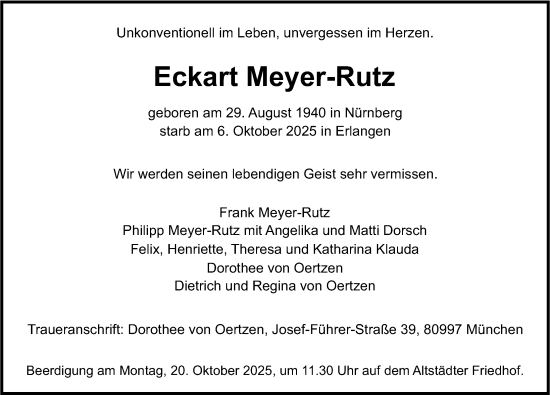 Traueranzeige von Eckart Meyer-Rutz von Erlanger Nachrichten Lokal