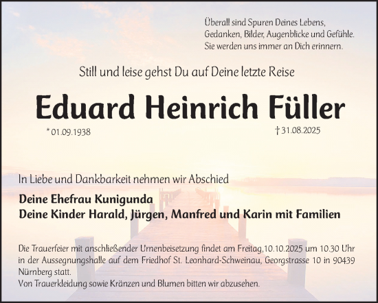 Traueranzeige von Eduard Heinrich Füller von Gesamtausgabe Nürnberger Nachrichten/ Nürnberger Ztg.