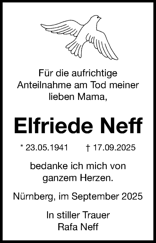Traueranzeige von Elfriede Neff von Fürther Nachrichten Lokal