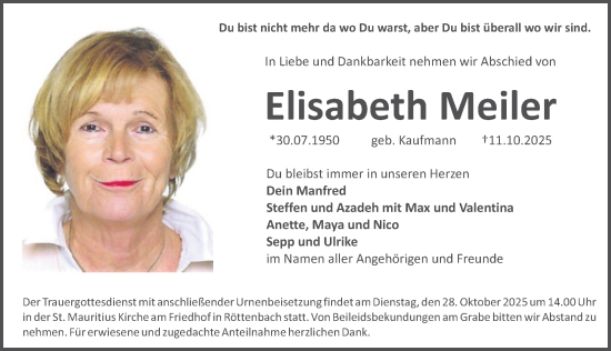 Traueranzeige von Elisabeth Meiler von Erlanger Nachrichten Lokal