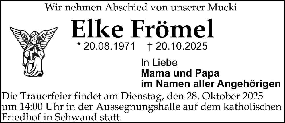  Traueranzeige für Elke Frömel vom 25.10.2025 aus Schwabacher Tagblatt Lokal