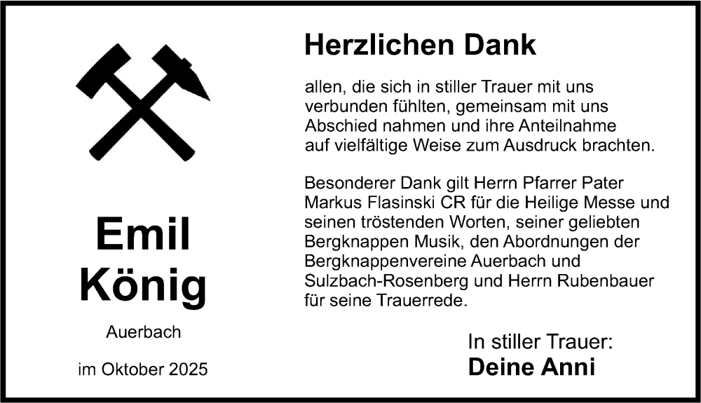  Traueranzeige für Emil König vom 11.10.2025 aus Nordbayerische Nachrichten Pegnitz Lokal