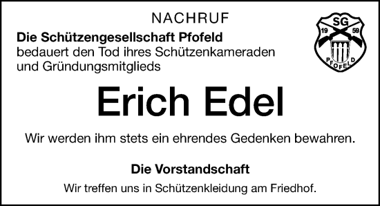 Traueranzeige von Erich Edel von Altmühl-Bote Lokal