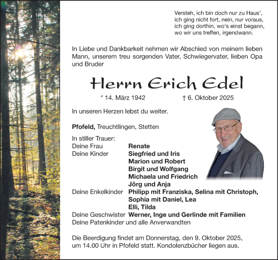 Traueranzeige von Erich Edel von Altmühl-Bote Lokal