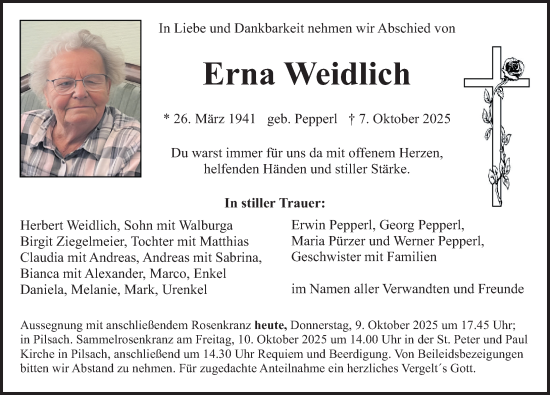 Traueranzeige von Erna Weidlich von Neumarkter Nachrichten Lokal