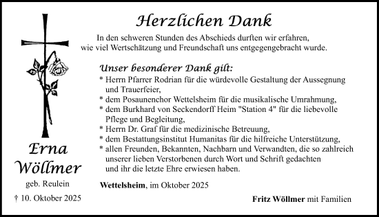 Traueranzeige von Erna Wöllmer von Altmühl-Bote Lokal