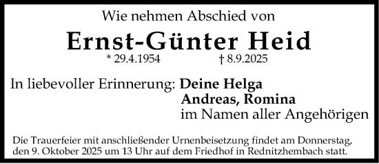 Traueranzeige von Ernst-Günter Heid von Gesamtausgabe Nürnberger Nachrichten/ Nürnberger Ztg.