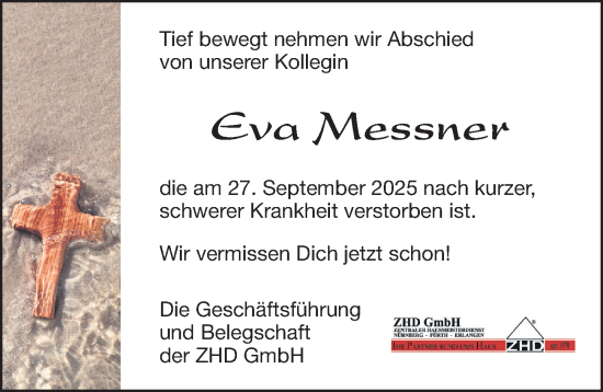 Traueranzeige von Eva Messner von Gesamtausgabe Nürnberger Nachrichten/ Nürnberger Ztg.