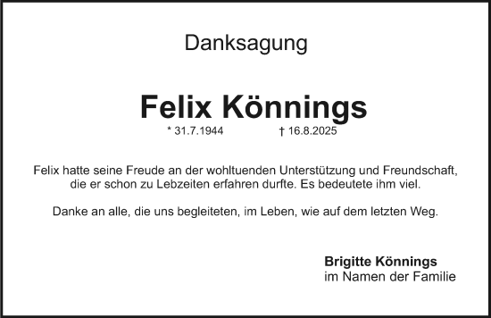 Traueranzeige von Felix Könnings von Roth-Hilpoltsteiner Volkszeitung Lokal