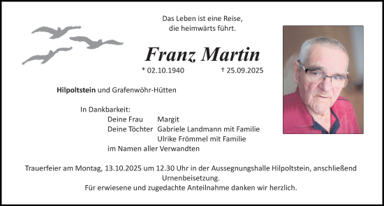 Traueranzeige von Franz Martin von Roth-Hilpoltsteiner Volkszeitung Lokal