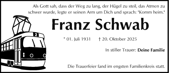 Traueranzeige von Franz Schwab von Fürther Nachrichten Lokal