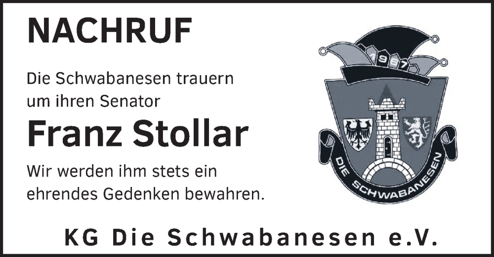  Traueranzeige für Franz Stollar vom 10.10.2025 aus Schwabacher Tagblatt Lokal