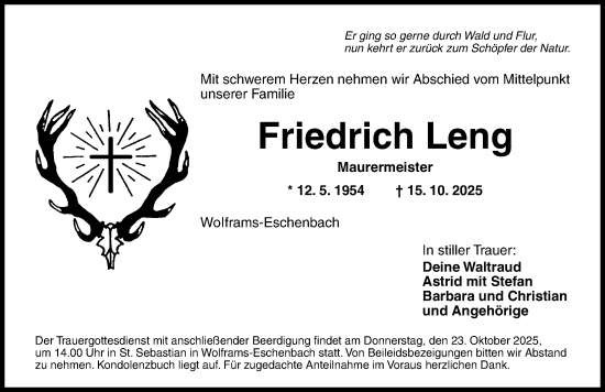 Traueranzeige von Friedrich Leng von Altmühl-Bote Lokal