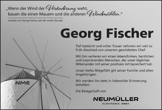Traueranzeige von Georg Fischer von Nordbayerische Nachrichten Herzogenaurach Lokal