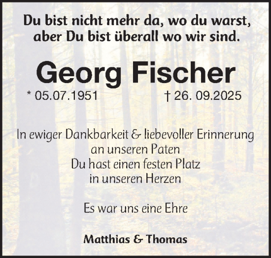 Traueranzeige von Georg Fischer von Erlanger Nachrichten Lokal
