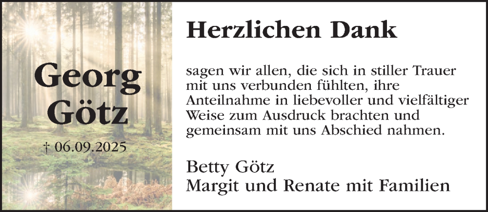  Traueranzeige für Georg Götz vom 04.10.2025 aus Gesamtausgabe Nürnberger Nachrichten/ Nürnberger Ztg.