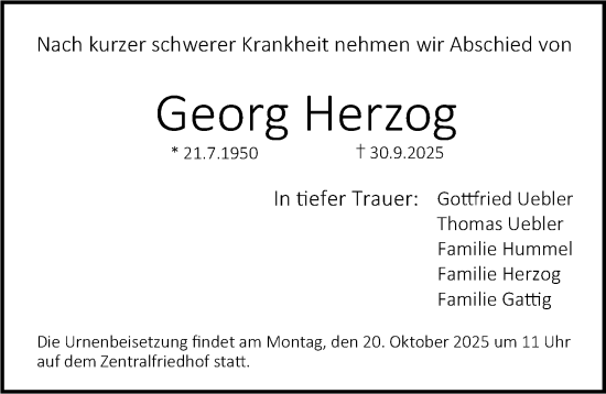 Traueranzeige von Georg Herzog von Erlanger Nachrichten Lokal