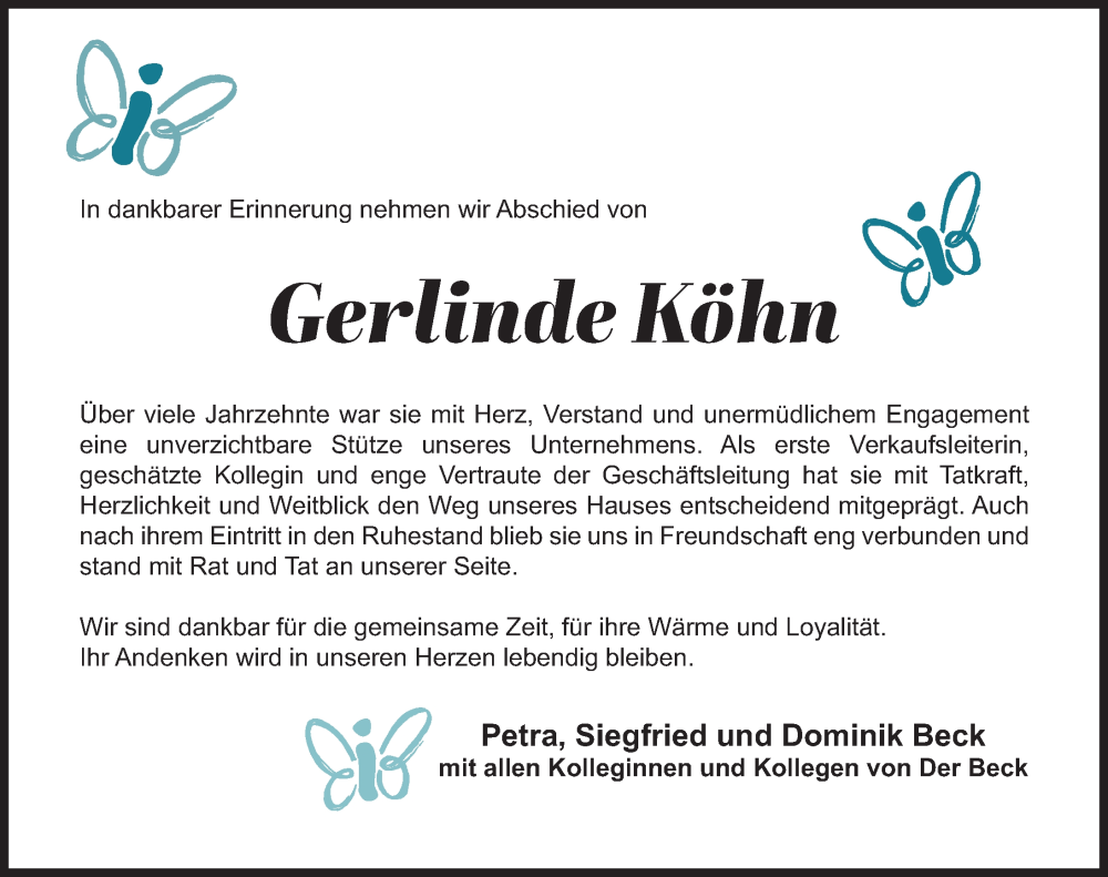  Traueranzeige für Gerlinde Köhn vom 11.10.2025 aus Gesamtausgabe Nürnberger Nachrichten/ Nürnberger Ztg.