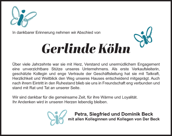 Traueranzeige von Gerlinde Köhn von Gesamtausgabe Nürnberger Nachrichten/ Nürnberger Ztg.