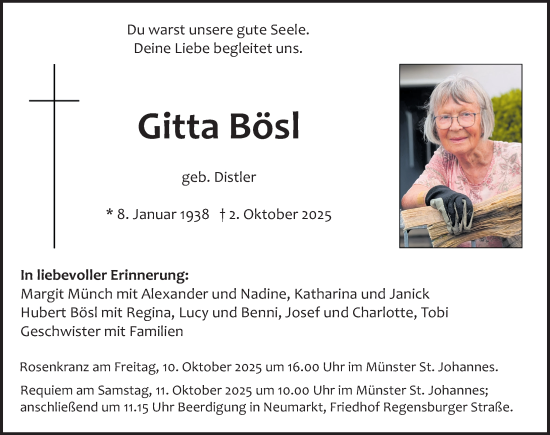 Traueranzeige von Gitta Bösl von Neumarkter Nachrichten Lokal