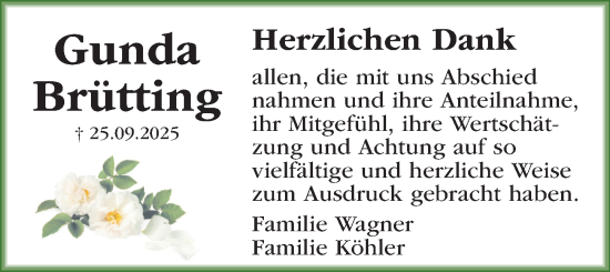 Traueranzeige von Gunda Brütting von Nordbayerische Nachrichten Forchheim Lokal