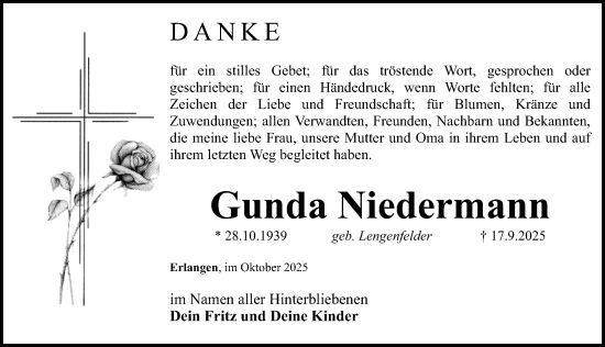 Traueranzeige von Gunda Niedermann von Erlanger Nachrichten/ Fürther Nachrichten
