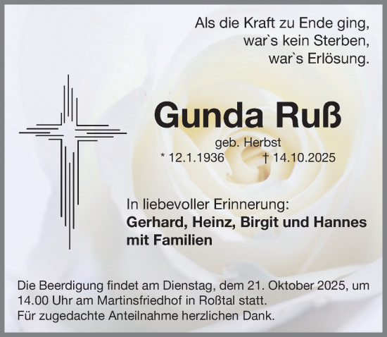 Traueranzeige von Gunda Ruß von Fürther Nachrichten Lokal