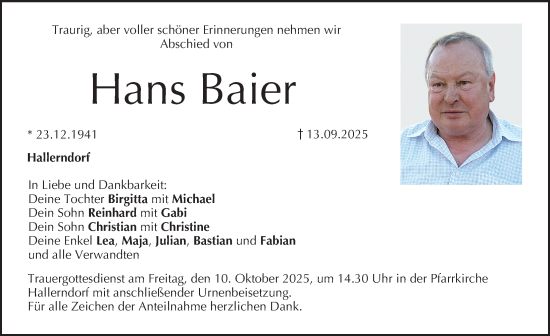 Traueranzeige von Hans Baier von Nordbayerische Nachrichten Forchheim Lokal